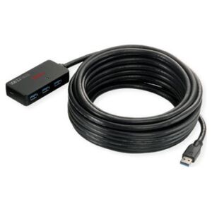 HUB USB Roline ROLINE 4-portowy koncentrator USB 3.2 Gen 1 z repeaterem, czarny, 10 m