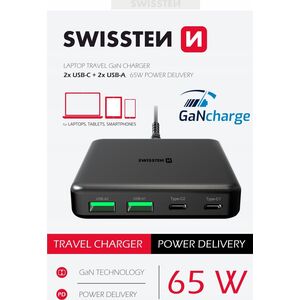 Zasilacz do laptopa Sourcing Swissten Desktop GaN Charger Adapter 2x USB-C / 2x USB / 65W