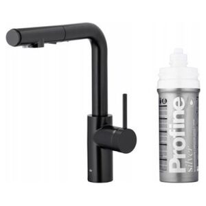 Bateria kuchenna KFA DUERO PURE BASIC PULL-OUT BATERIA KUCHENNA Z FUNKCJĄ FILTRACJI WODY I WYCIĄGANĄ WYLEWKĄ + ZESTAW FILTRUJĄCY PROFINE SILVER S, CZARNA