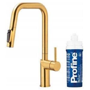 Bateria kuchenna KFA DUERO PURE STYLE PULL-OUT BATERIA KUCHENNA Z FUNKCJĄ FILTRACJI WODY I WYCIĄGANĄ WYLEWKĄ + ZESTAW FILTRUJĄCY PROFINE BLUE S, BRUSHED GOLD