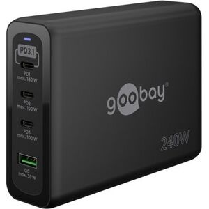 Ładowarka Goobay Wieloportowa szybka ładowarka USB-C PD GaN (240 W), czarny - Wersja kolorystyczna czarny