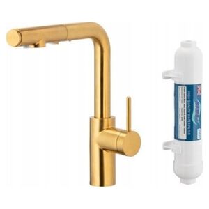 Bateria kuchenna KFA DUERO PURE BASIC PULL-OUT BATERIA KUCHENNA Z FUNKCJĄ FILTRACJI WODY I WYCIĄGANĄ WYLEWKĄ + FILTR HYDRO, BRUSHED GOLD