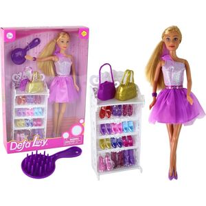 LeanToys Lalka Lucy Sukienka Fioletowa Brokat Zestaw Buty