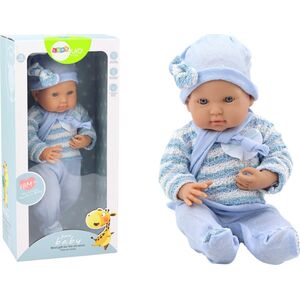 LeanToys Lalka Bobas Sweterek w Paski Czapeczka Szalik Niebieski