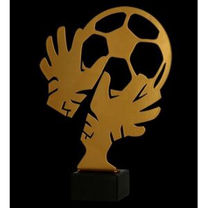Victoria Sport Trofeum metalowe z marmurową podstawą - Piłka nożna rękawica bramkarska + piłka - ver. 2
