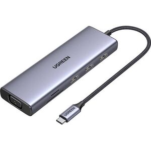 HUB USB Ugreen Hub USB-C Ugreen CM498, 3x USB 3.0, HDMI 4k 30Hz, VGA, RJ45, SD/TF, PD 100W (szary)
