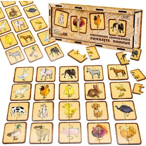 PuzzleOK Drewniana Łamigłówka Zwierzęta Domowe Łączenie Połówek Zestaw Puzzle