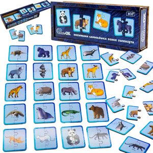 PuzzleOK Drewniana Łamigłówka Dzikie Zwierzęta Łączenie Połówek Zestaw Puzzle