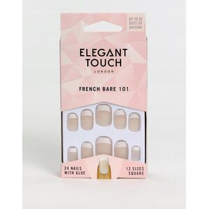 Elegant Touch Set, Elegant Touch, Natural French, Square, Artificial Nails, Bare, 101, Size Medium, 24 pcs For Women