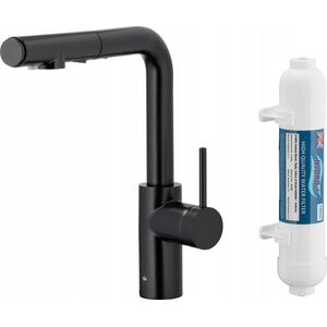 Bateria kuchenna KFA KFA bateria kuchenna z filtracją wody i wyciąganą wylewką Duero Pure Basic, czarna + filtr Hydro 6623-112-81