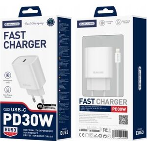 Ładowarka Jellico JELLICO ładowarka sieciowa EU53 PD 30W 1xUSB-C + kabel USB-C - Lightning Biały
