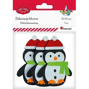Teka Filcowe pingwiny 3D w czapkach Mikołaja 3szt