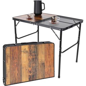 vidaXL STOLIK TURYSTYCZNY SKŁADANY KEMPINGOWY 90X60X36-68CM SIATKA STALOWA DREWNO