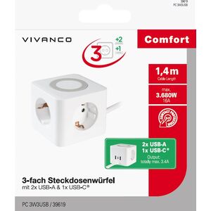 Vivanco Vivanco Power Cube 3-Way USB-A/C 1.4m (39619)