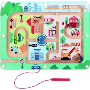 WOODEN GAME FUN TRAFFIC MAGNETIC MAZE