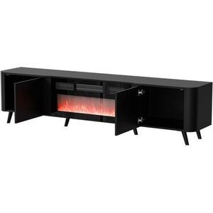 Cama Meble Szafka RTV VOLARE 200x39x49 czarny mat + kominek