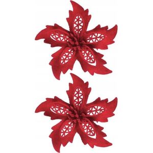 Dekoracja świąteczna Titanum Kwiat poinsecji flokowany na druciku czerwony 2szt