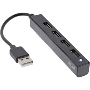 InLine InLine® USB 2.0 HUB, 4 port, USB-A male to 4x USB-A female, black, 15cm, slim design