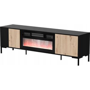 Cama Meble Szafka RTV MERCI 180x40x53,5 czarny/dąb artisan + kominek