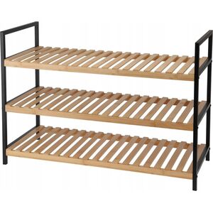 Storage Solutions Półka na buty, 3 poziomy, bambus i metalowy stelaż, 70 x 30 x 48,5 cm