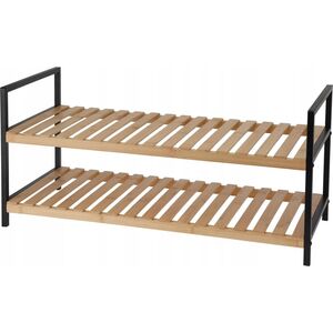 Storage Solutions Półka na buty, 2 poziomy, bambus i metalowy stelaż, 70 x 30 x 32 cm