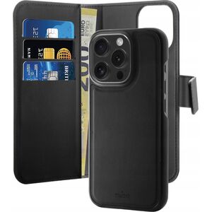 Puro Etui z ekoskóry Puro Wallet Detachable MagSafe 2w1 z klapką i portfelem do iPhone 16 Pro Max - czarne