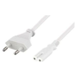 Kabel zasilający Deltaco Unearthed power cable, CEE 7/16 to IEC 60320 C7, 5m, white