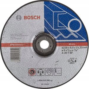 Bosch Grinding disc cranked for metal A 30 T BF, 230 mm, 22.23 mm, 8 mm Bosch Expert for Metal