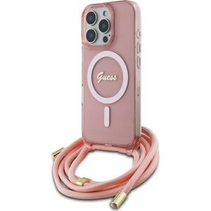 Guess Guess GUHMP16XHCTSGNSP iPhone 16 Pro Max  6.9" różowy/pink hardcase Crossbody Cord Script MagSafe