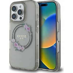 Guess Guess GUHMP16XHFWFCK iPhone 16 Pro Max 6.9" black/black hardcase IML Flowers Wreath MagSafe