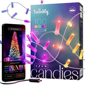 Lampki choinkowe Twinkly Twinkly Candies - 100 Lampki w kształcie świeczki RGB LEDs, przezroczysty przewód, USB-C
