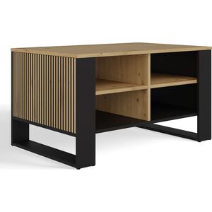 Topeshop STOLIK KAWOWY ŁAWA MODERN 4P SLIM DĄB ARTISAN CZERŃ FREZY