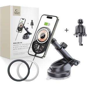 Ładowarka Tech-Protect TECH-PROTECT MM15W-V6 MAGNETIC MAGSAFE DASHBOARD & VENT CAR MOUNT WIRELESS CHARGER 15W BLACK