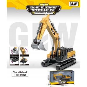 1PUNKT Koparka GLW dla dzieci 3+ Metalowa Ruchoma Łyżka + Obrotowa Kabina + Ruchome Ramię + Ruchome Gąsienice