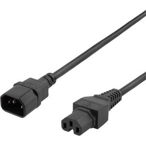 Kabel zasilający Deltaco Extension cord IEC C15, IEC C14, 1m, black