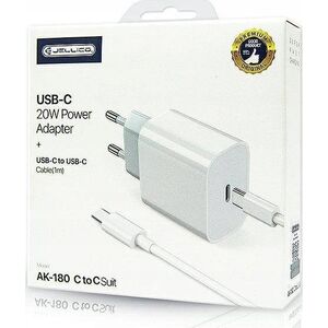 Ładowarka Jellico JELLICO ładowarka sieciowa AK180 PD 20W 1xUSB-C + kabel USB-C - USB-C Biały