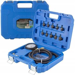 Rockforce Tester ciśnienia oleju w komplecie z gwintowanymi adapterami przejściówkami (0-10bar) 12el. w walizce