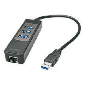 HUB USB Lindy 1x RJ-45  + 3x USB-A 3.0 (43176)