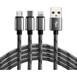 Kabel USB EverActive USB-A - USB-C + microUSB + Lightning 1.2 m Szary (CBB-1.2MCI)