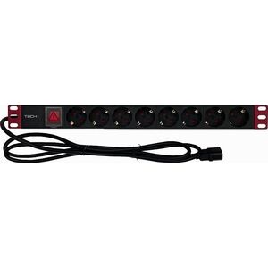 Techly Listwa zasilająca Rack 1U 8x Schuko, włącznik, kabel C14 2m