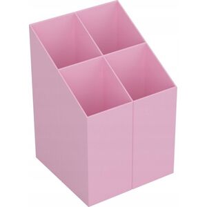 ICO Przybornik na biurko ICO kwadratowy, plastikowy, 4 komory, pastelowy różowy