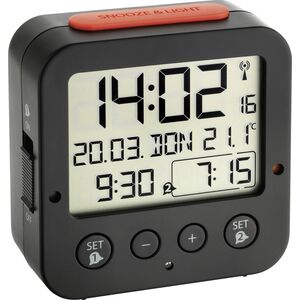 TFA TFA 60.2528.01 Bingo black Digital RC Alarm Clock w. Temper
