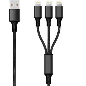 Kabel USB 2GO USB-A - USB-C + microUSB + Lightning 1.5 m Czarny (797155)