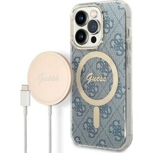Ładowarka Guess Zestaw Guess etui + ładowarka bezprzewodowa GUBPP14LH4EACSB Apple iPhone 14 Pro niebieski/blue hard case 4G Print MagSafe