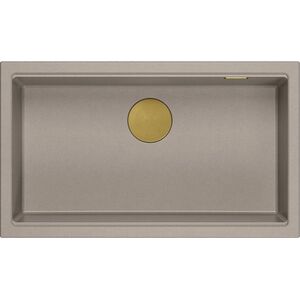 Zlewozmywak GraniteQ LOGAN 110 GraniteQ zlewozmywak soft taupe 76x44x23,5 cm 1-komorowy podwieszany z syfonem manualnym złoty