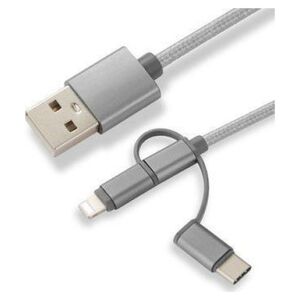 Kabel USB CoreParts USB-A - USB-C + microUSB + Lightning 1 m Szary (MOBX-ACC-003)
