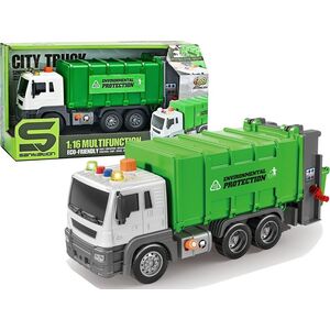 LeanToys Śmieciarka Napęd Frykcyjnym Efekty Dźwiękowe Zielona 1:16 Segregowanie