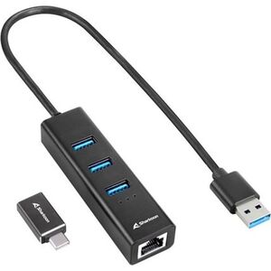 HUB USB Sharkoon Aluminium 1x RJ-45  + 3x USB-A 3.2 Gen1 (4044951037575)
