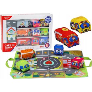 LeanToys Zestaw Miękkich Samochodzików Mata Do Zabawy 9 Sztuk