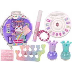 LeanToys Zestaw Kosmetyków W Walizce Do Paznokci Makijażu Walizka Fioletowa 9 El.